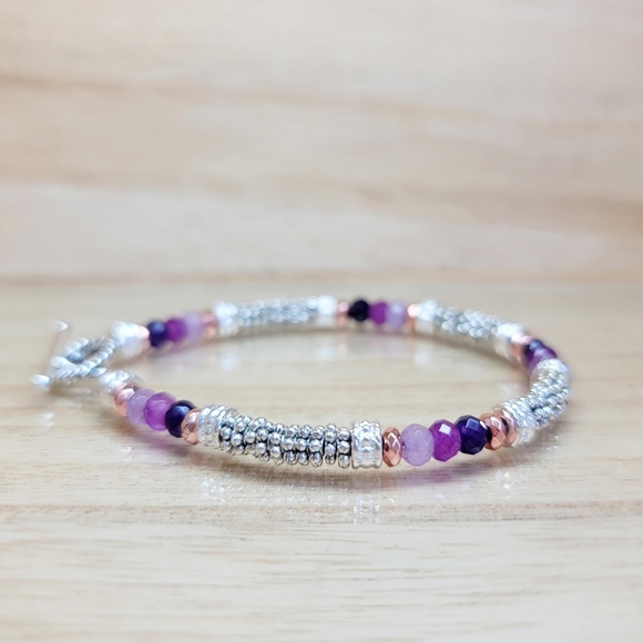 Purple Ombre Beaded Gemstone Toggle Bracelet - Picture 4 of 10